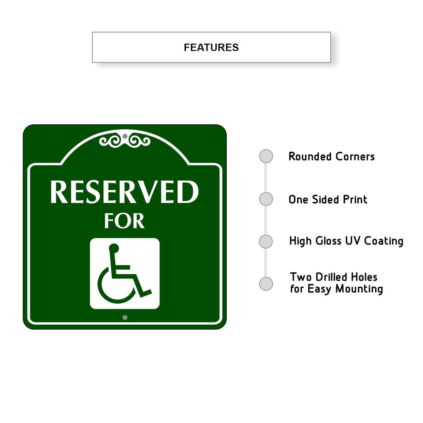 Reserved for Handicap Square Colour Metal Sign Features