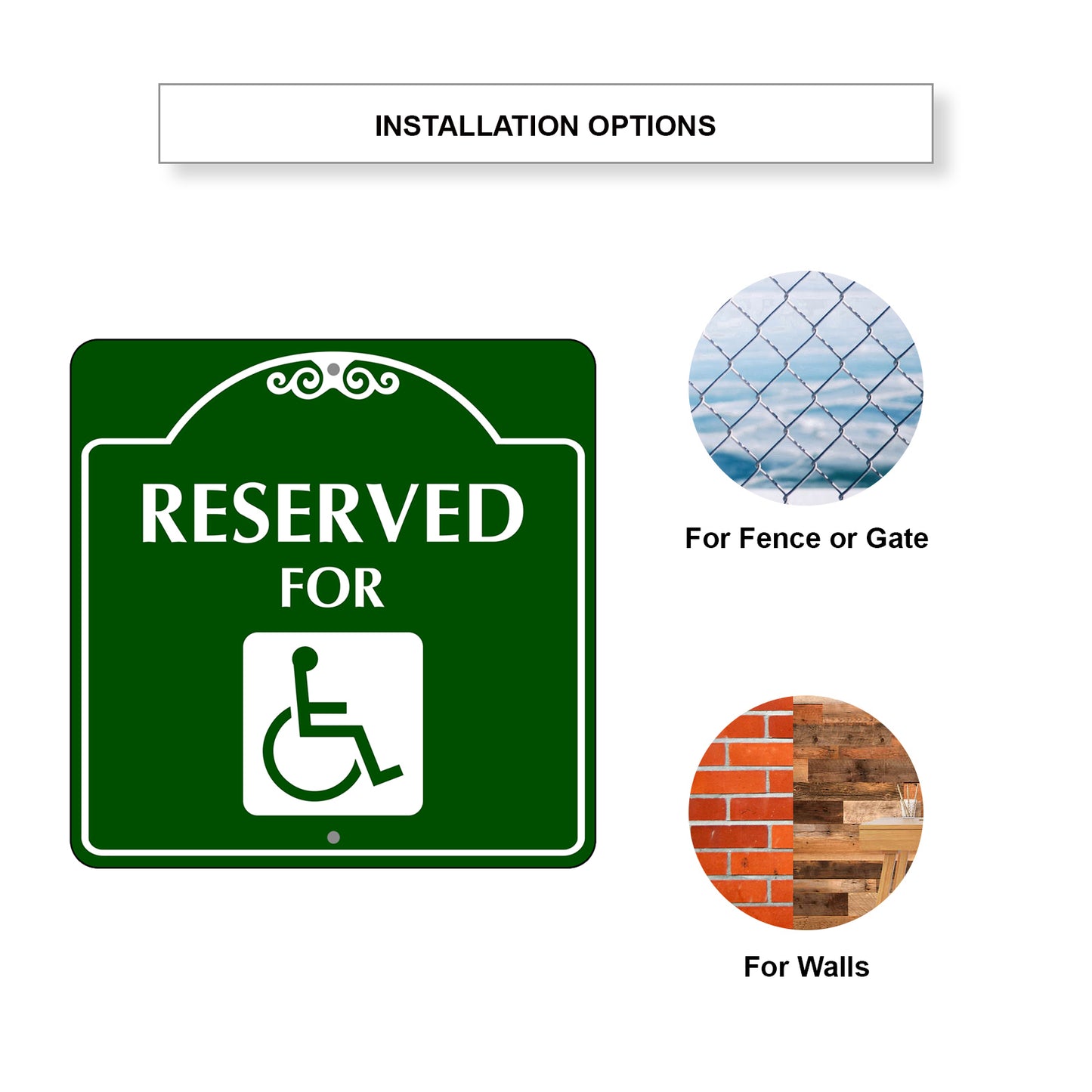 Reserved for Handicap Square Colour Metal Sign Installation Options