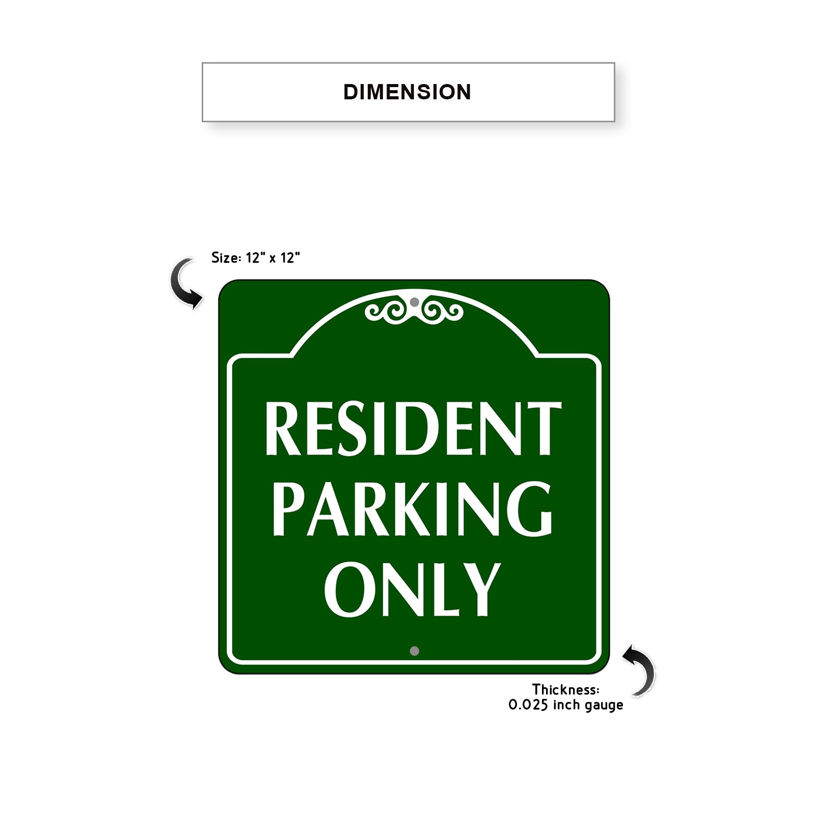 Resident Parking Only Square Metal Sign Plate Dimension