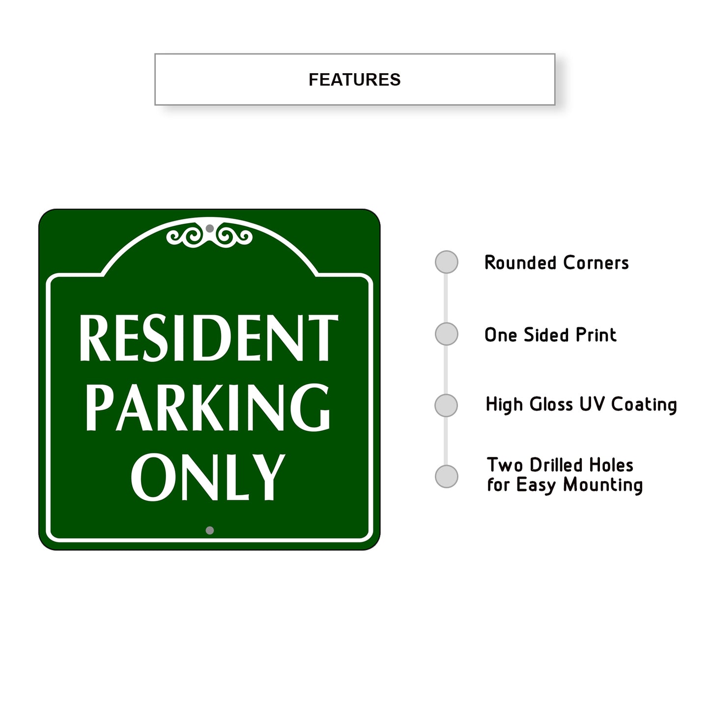 Resident Parking Only Square Metal Sign Plate Features