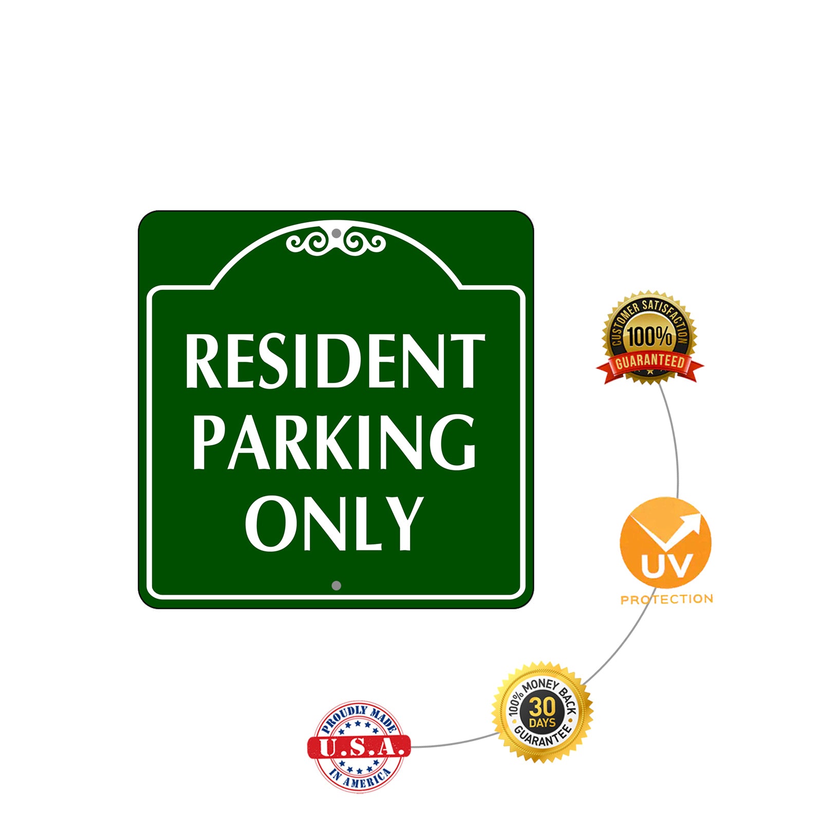 Resident Parking Only Square Metal Sign Plate Installation  