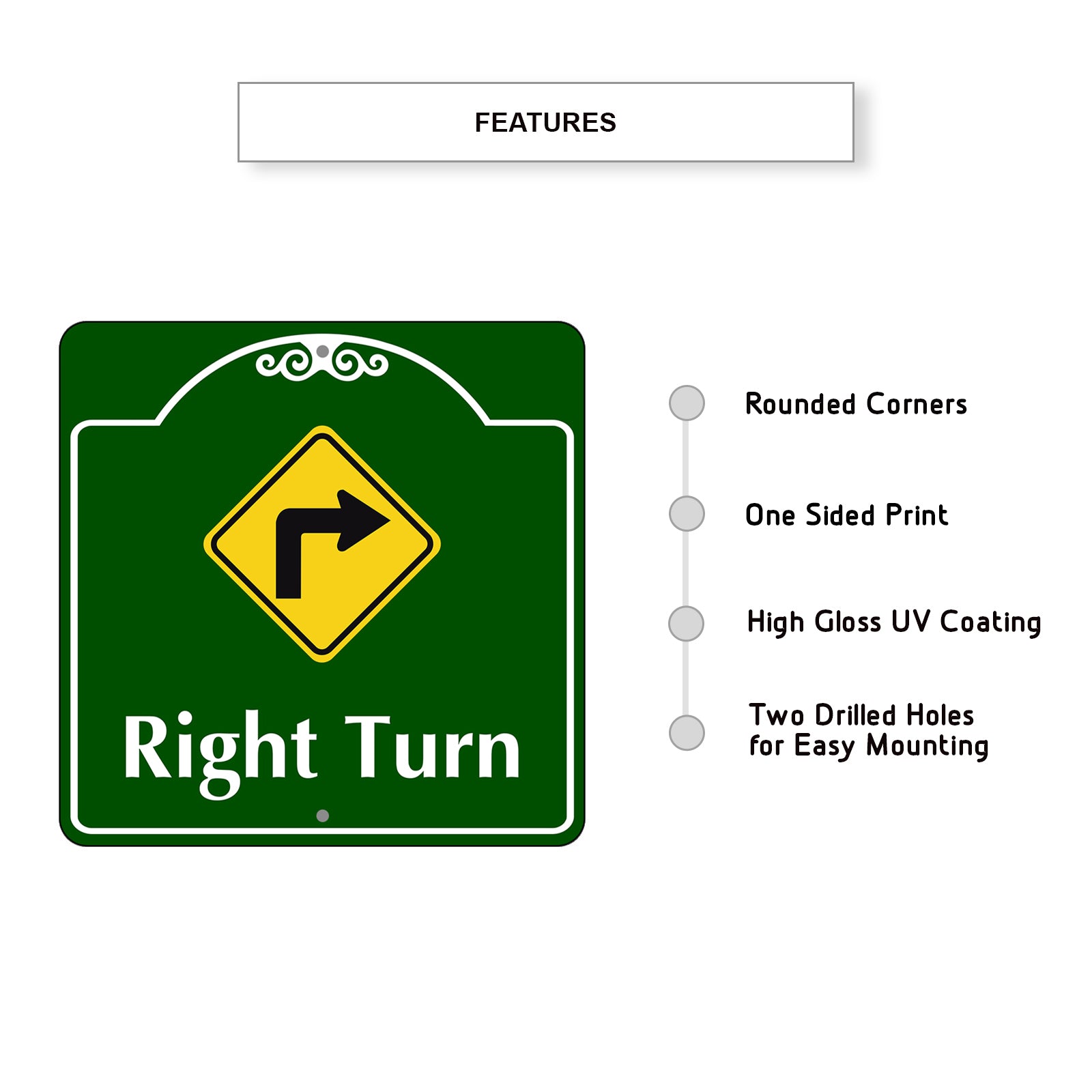 Right Turn Side Square Aluminum Sign Plate
