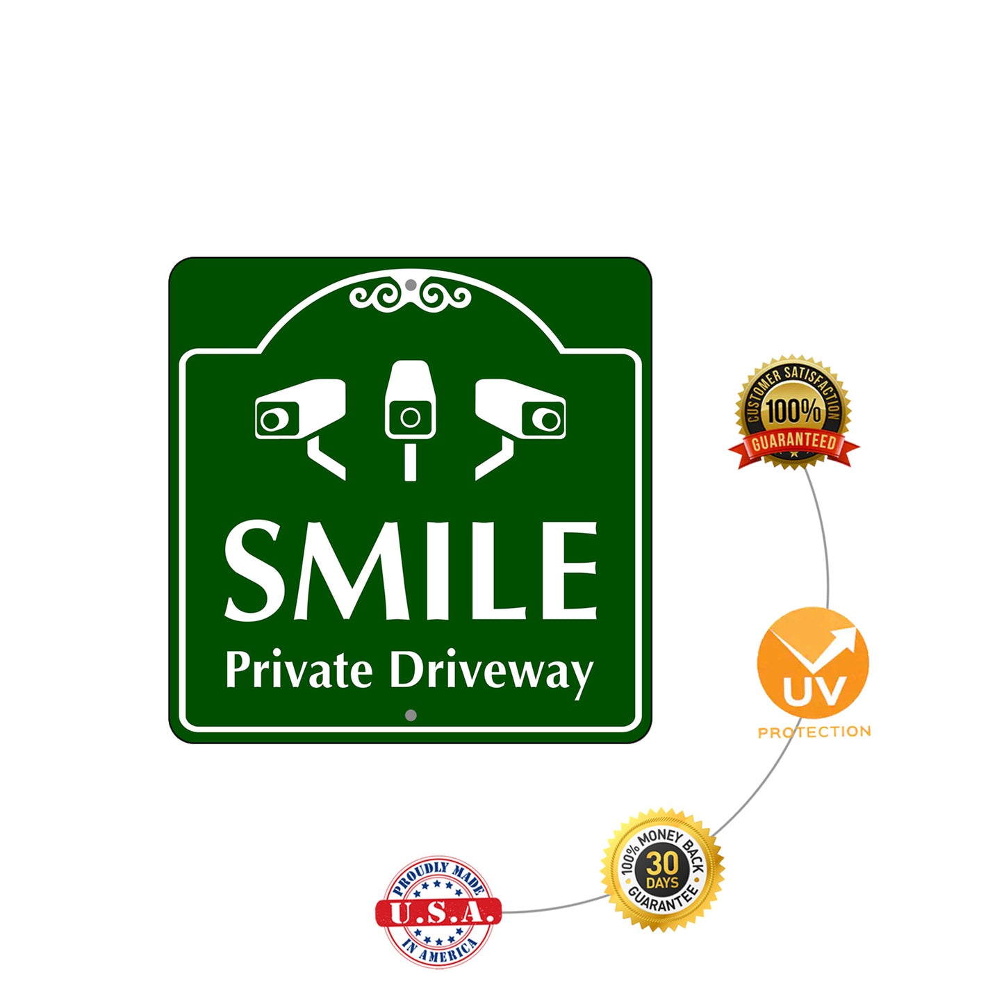 Smile Private Driveway Square Metal Sign Protection