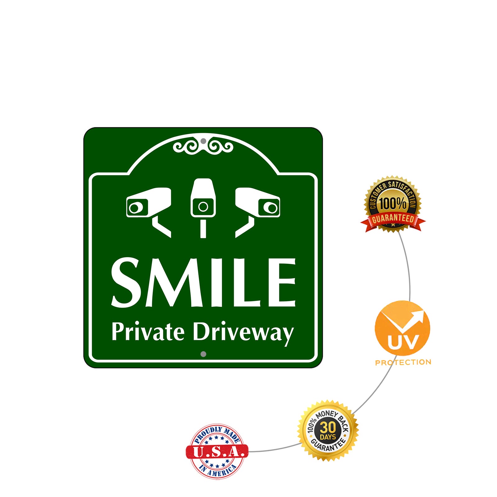 Smile Private Driveway Square Metal Sign Protection