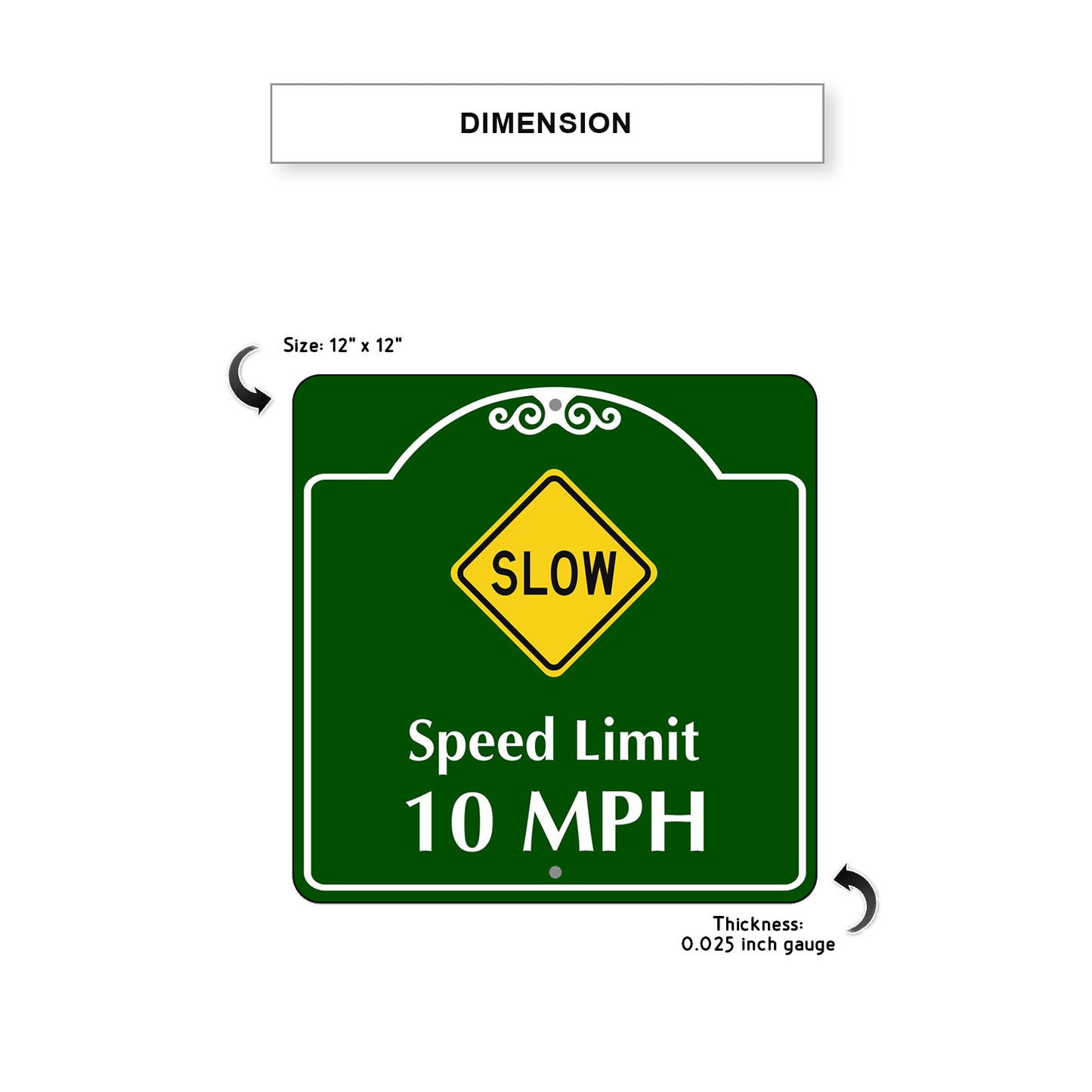 Speed Limit 10 MPH Square Aluminum Sign Dimension 