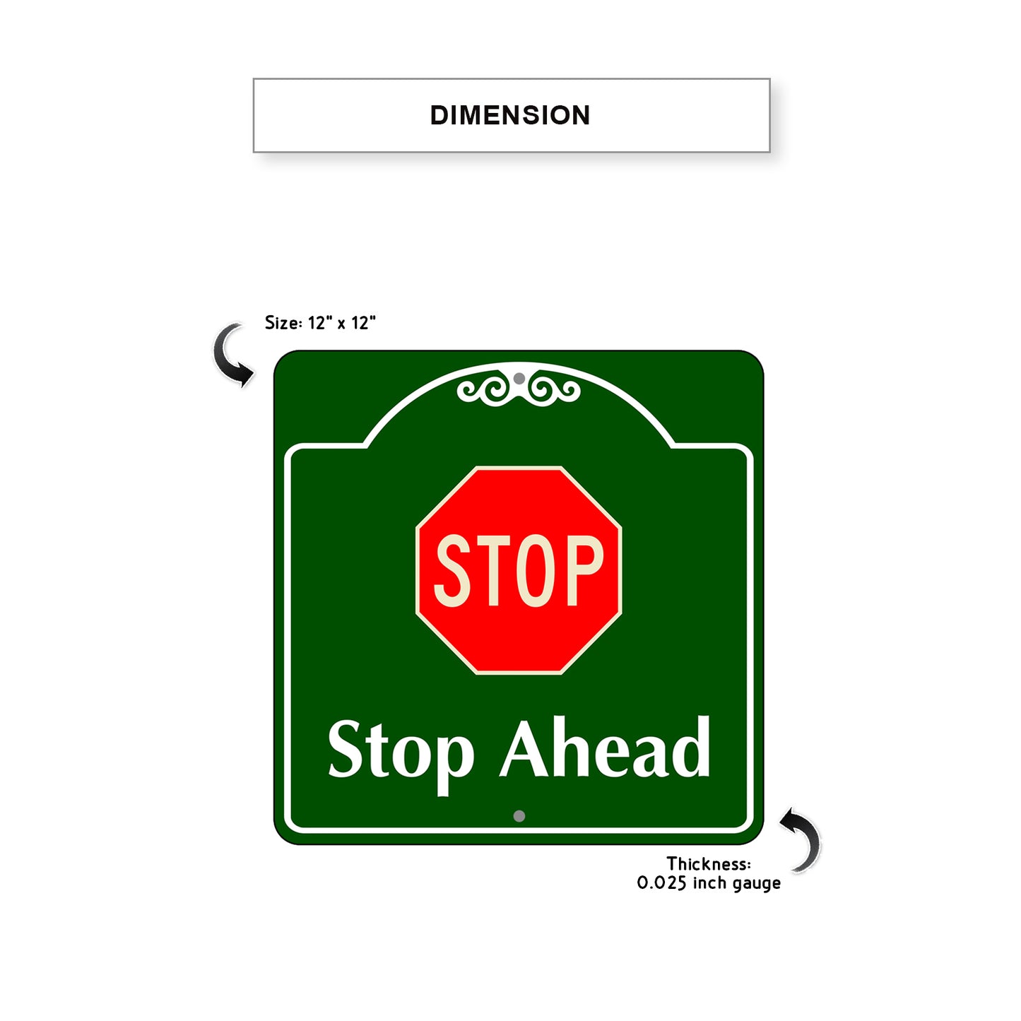 Stop Ahead Square Aluminum Metal Sign Dimension