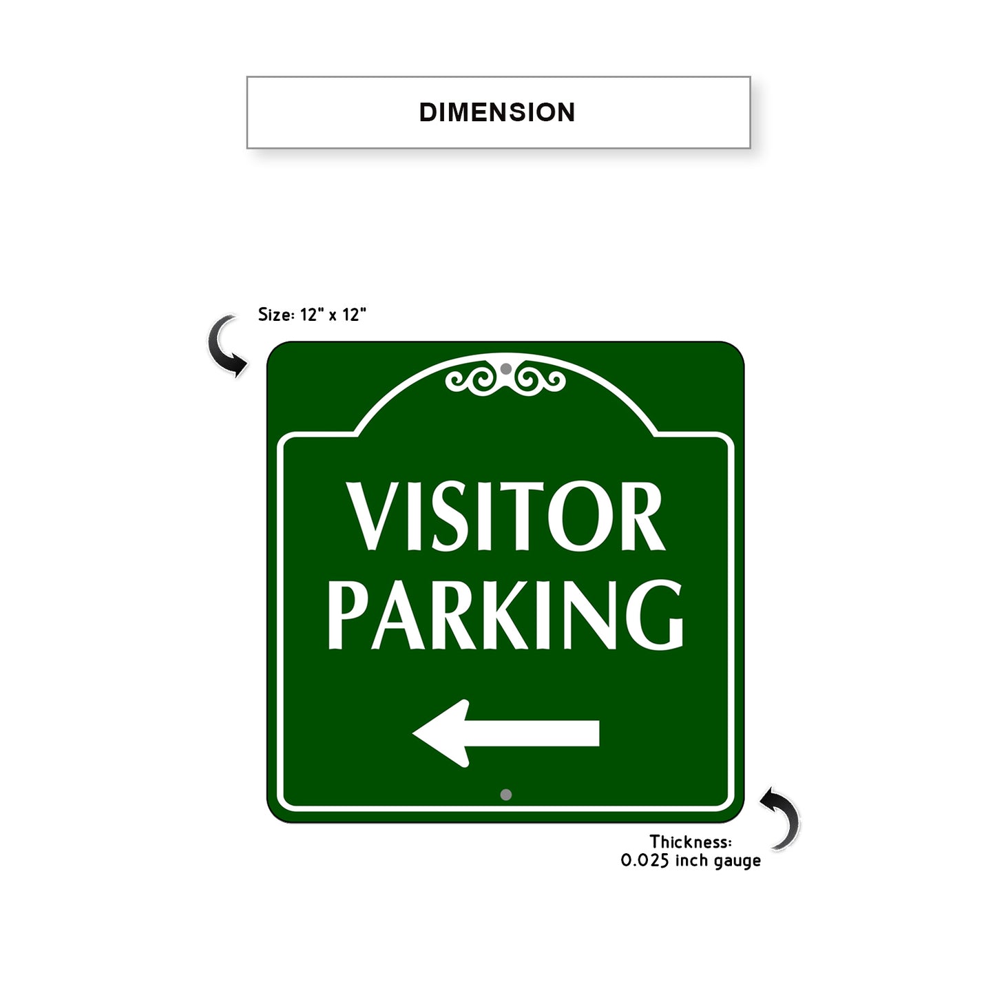 Visitor Parking Left Side Square Metal Sign Dimension