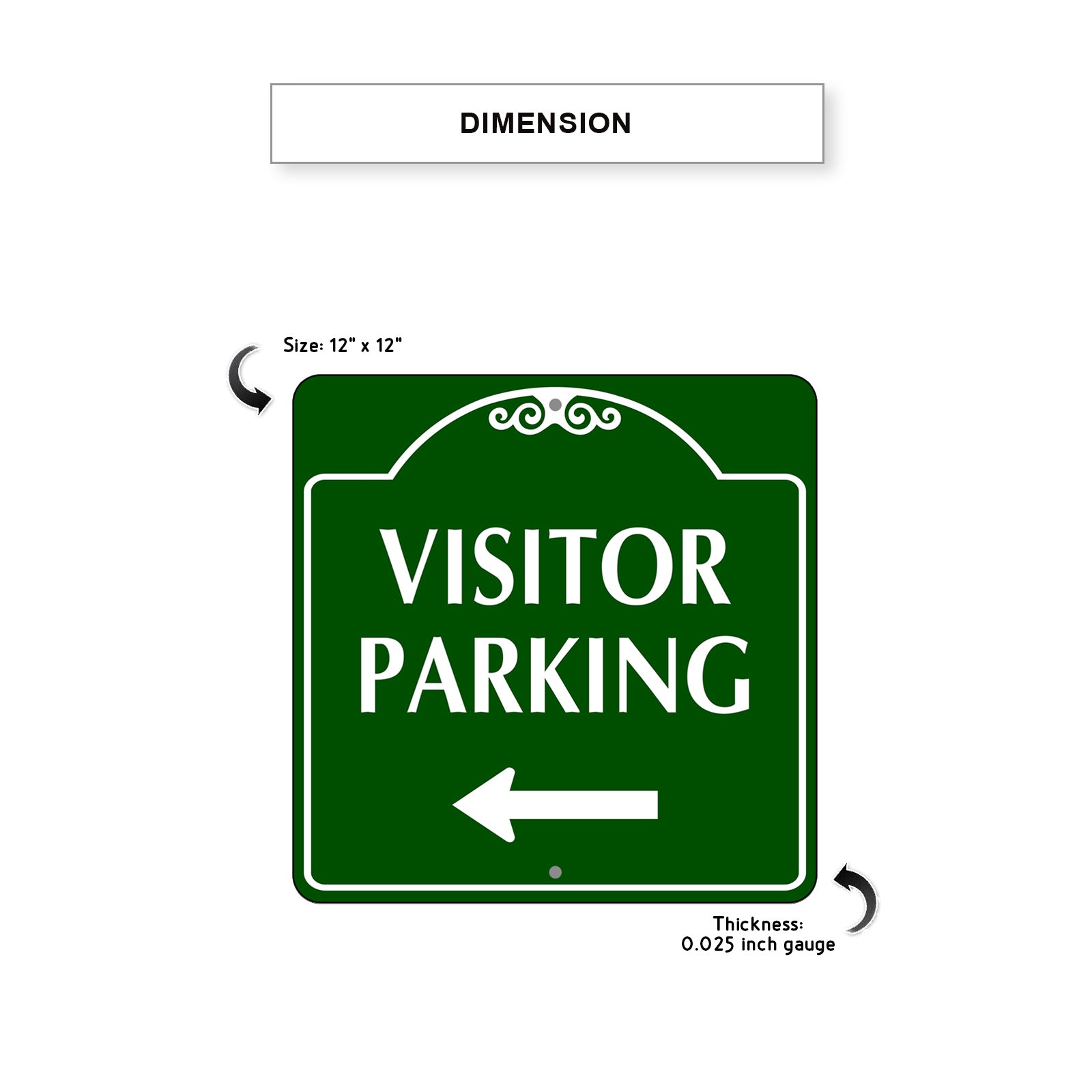 Visitor Parking Left Side Square Metal Sign Dimension