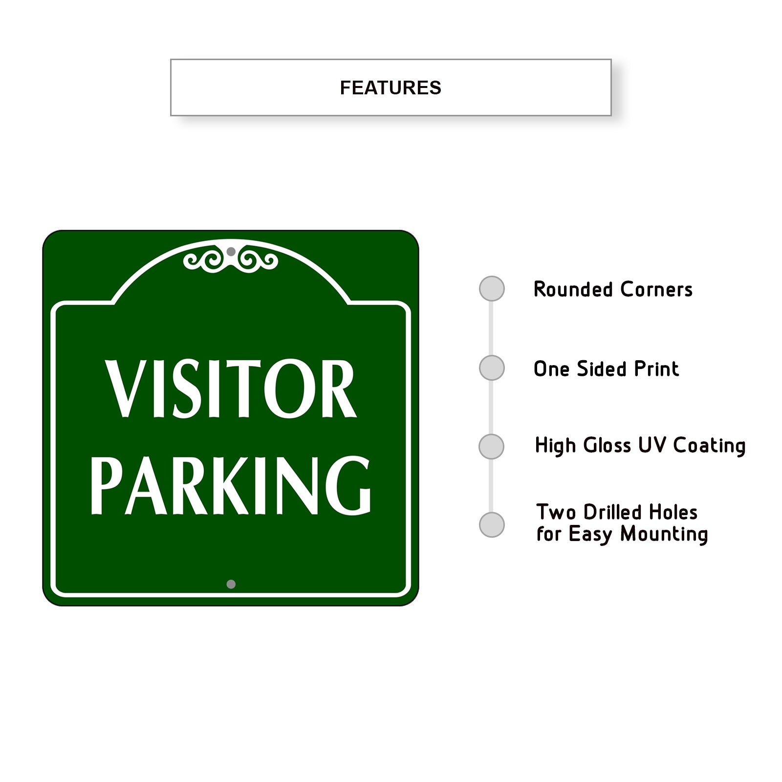 Visitor Parking Square Aluminum Metal Sign Features