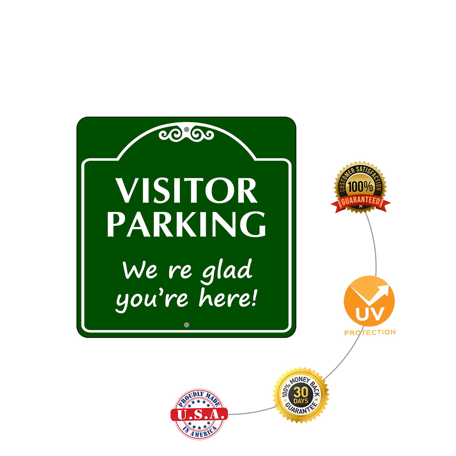Visitor Parking Were Glad you're Here Metal Sign Plate Protections