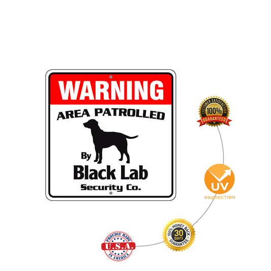 Warning Area Patrolled By Black Lab Sign Plate