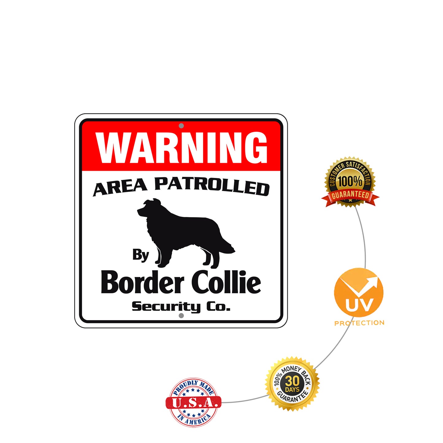 Warning Area Patrolled By Border Collie Sign Plate