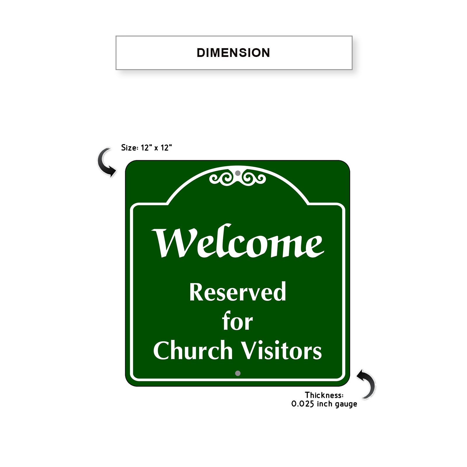 Welcome Reserved for Church Visitors Square Sign Plate Dimension