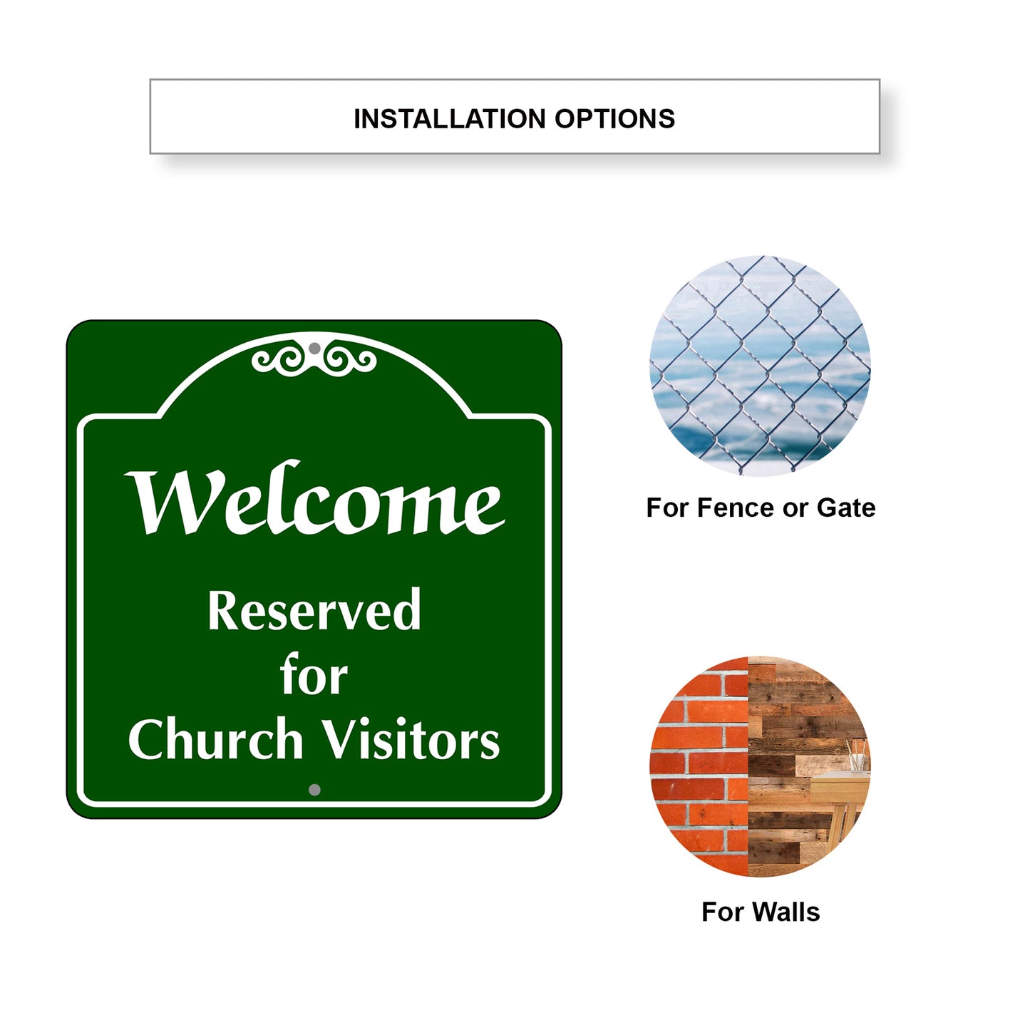 Welcome Reserved for Church Visitors Square Sign Plate Installation Options