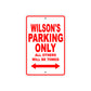 Wilson's Name Parking Only All Others Will Be Towed Metal Sign Plate
