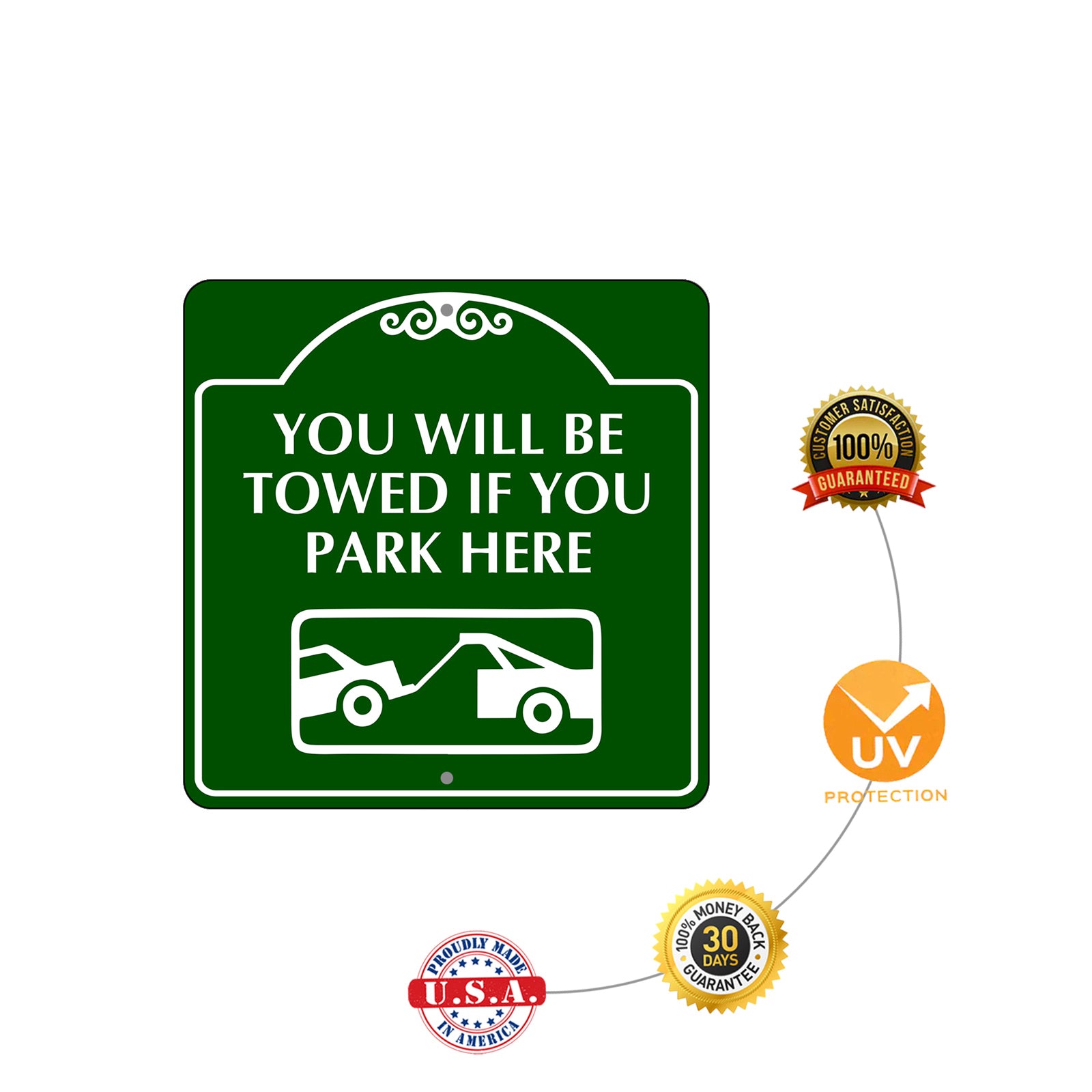 You Will Be Towed if You Park Here Square Metal Sign Plate Installation