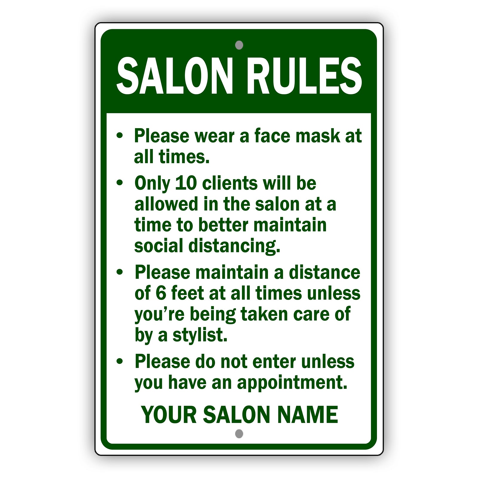Salon Rules Sign