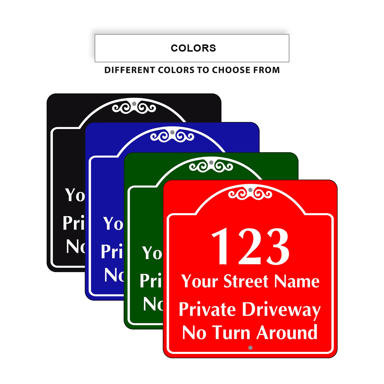1 2 3 Your Street Name Private Driveway Sign No Turn Around (Front)/Private Driveway (Back)