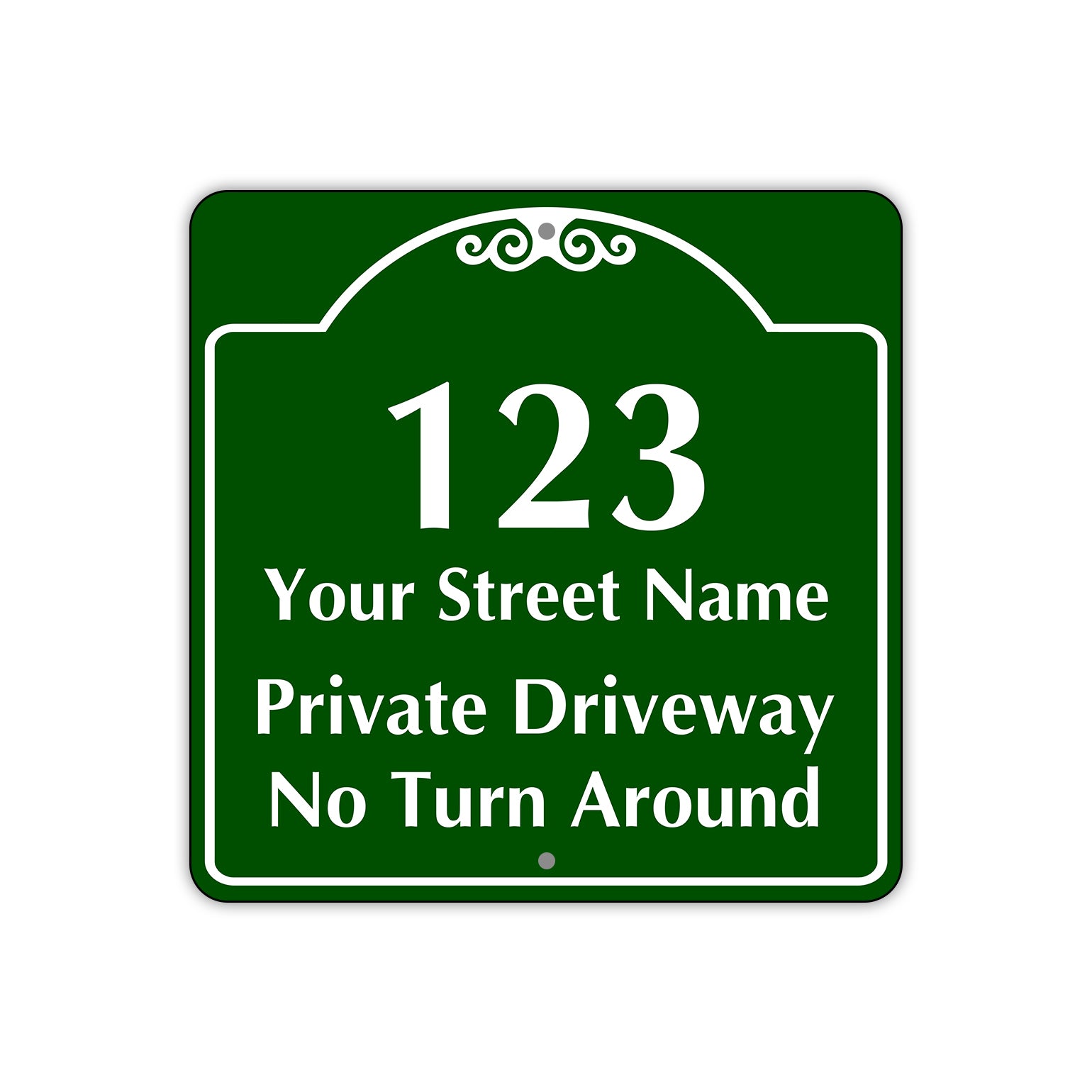 1 2 3 Your Street Name Private Driveway Sign No Turn Around (Front)/Private Driveway (Back)