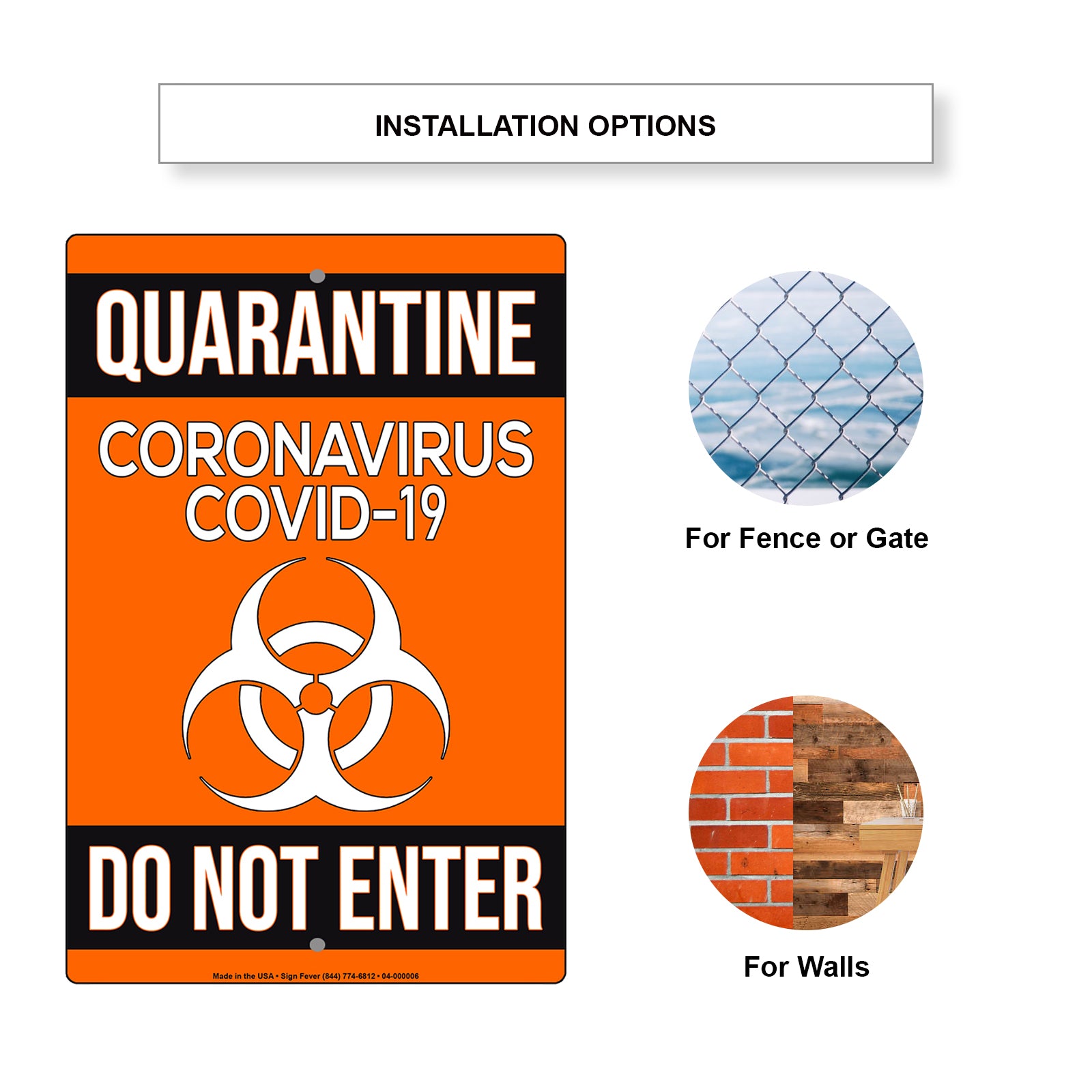 Do Not Enter! Quarantine Coronavirus Covid-19 Aluminum Metal Display Sign Plate