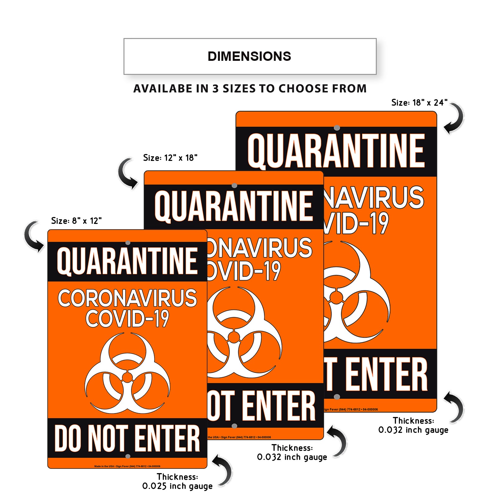 Do Not Enter! Quarantine Coronavirus Covid-19 Aluminum Metal Display Sign Plate