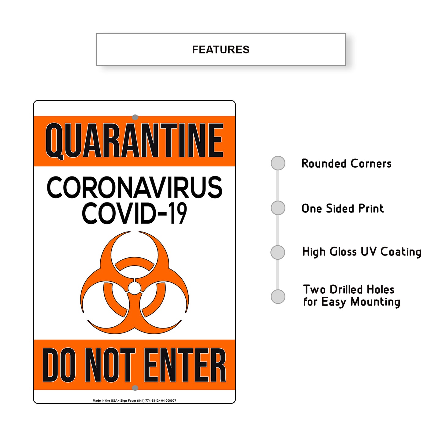 Do Not Enter! Quarantine Coronavirus Covid-19 Aluminum Metal Display Sign Plate