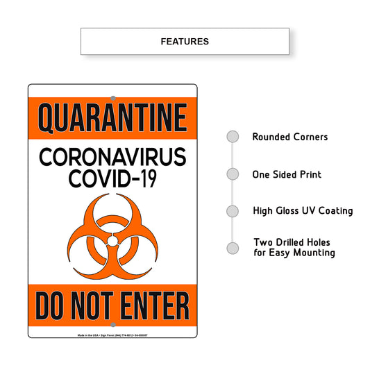 Do Not Enter! Quarantine Coronavirus Covid-19 Aluminum Metal Display Sign Plate