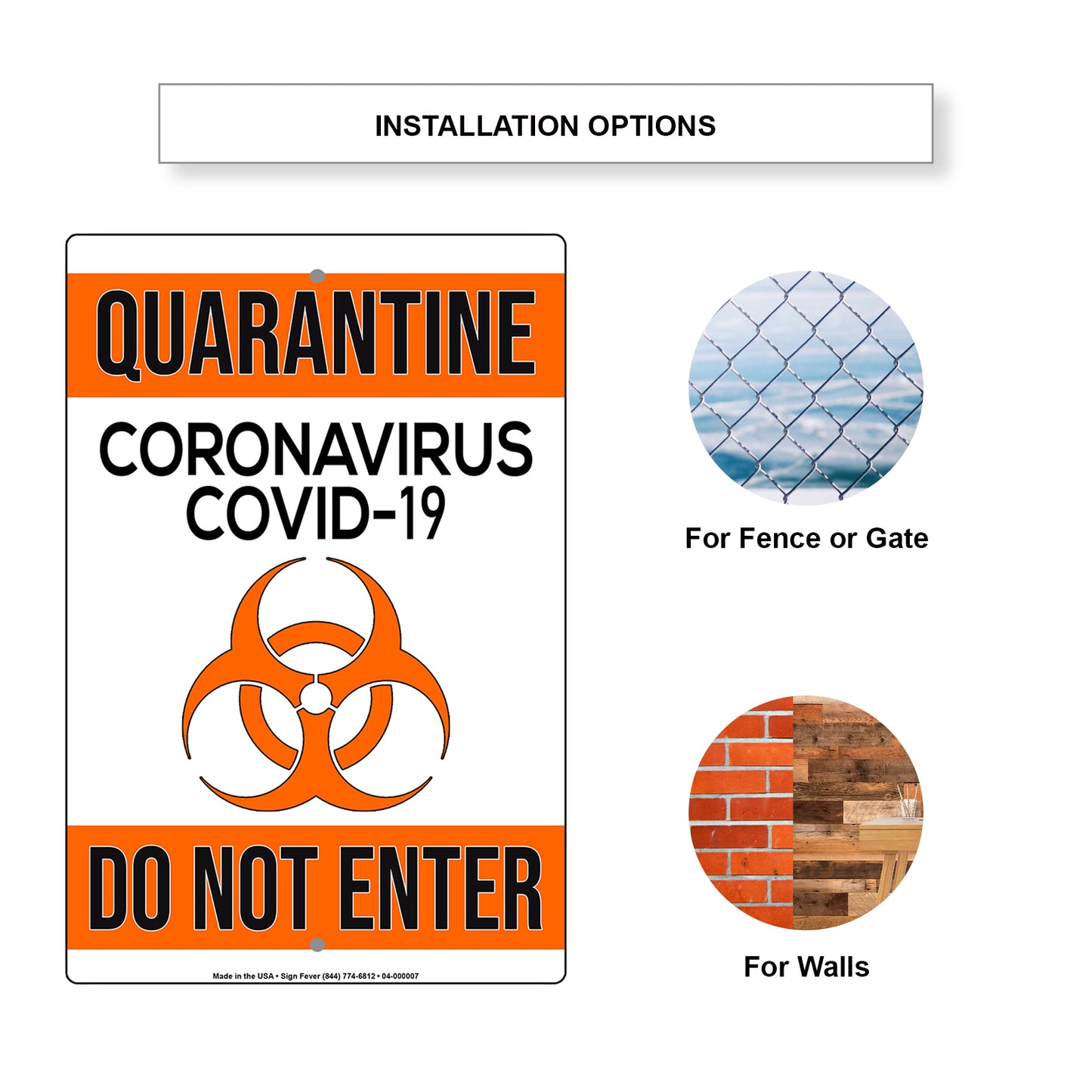Do Not Enter! Quarantine Coronavirus Covid-19 Aluminum Metal Display Sign Plate