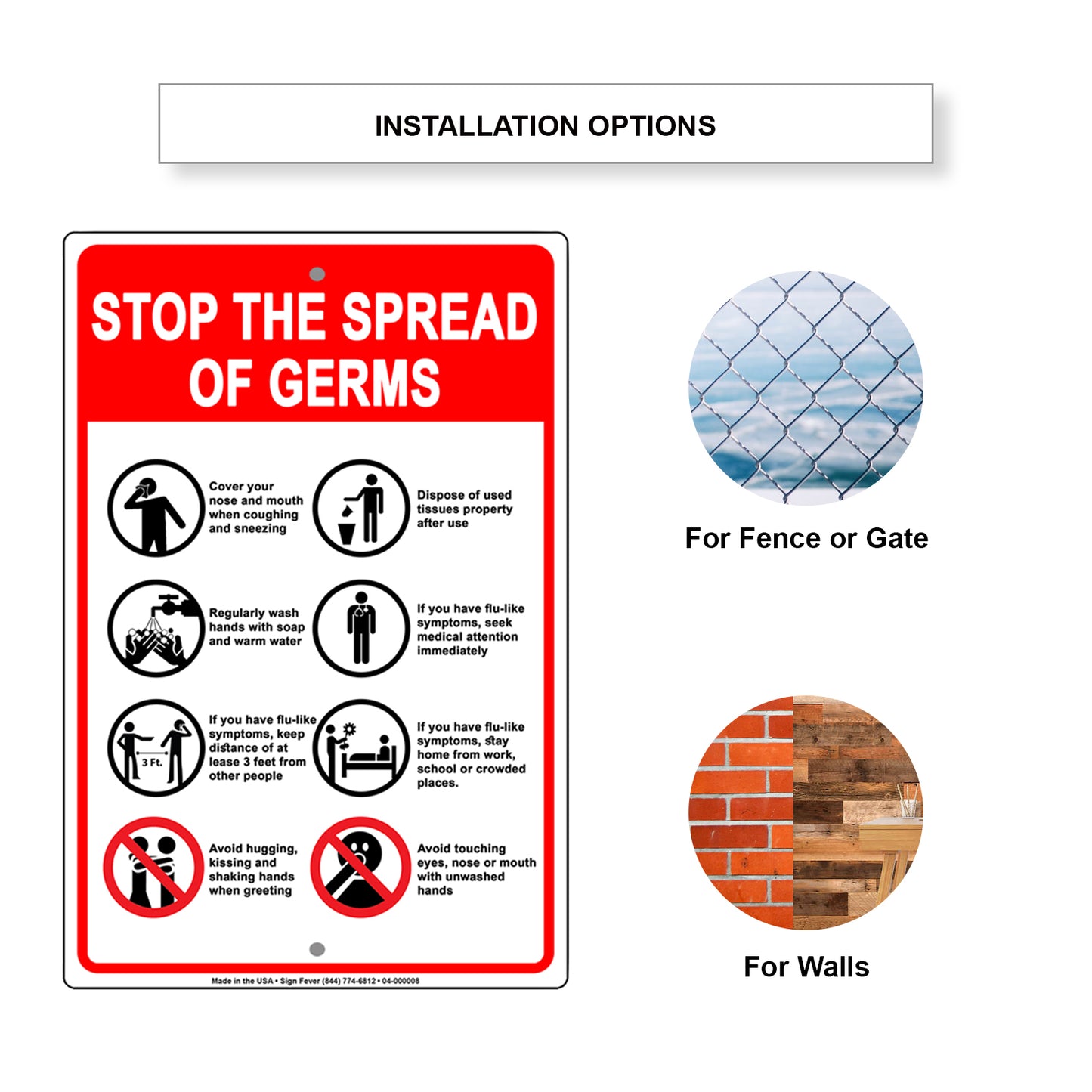 Stop The Spread Of Germs Cover Your Nose Mouth And Hands Aluminum Metal Display Sign Plate