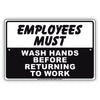 Employees Must Wash Hands Before Returning To Work Aluminum Metal Display Sign Plate