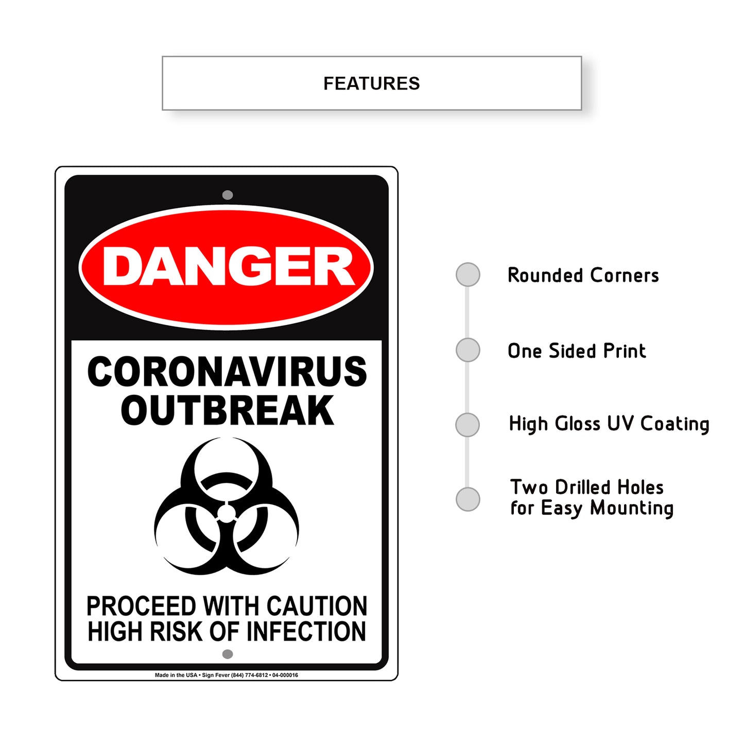 Danger Coronavirus Outbreak Proceed With Caution High Risk Of Infection Aluminum Metal Display Sign Plate
