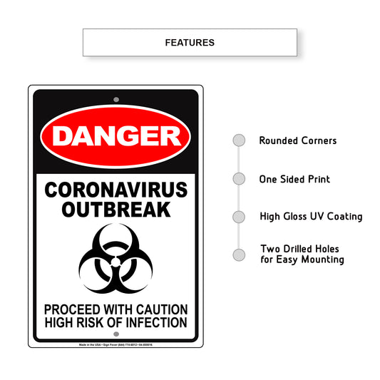 Danger Coronavirus Outbreak Proceed With Caution High Risk Of Infection Aluminum Metal Display Sign Plate