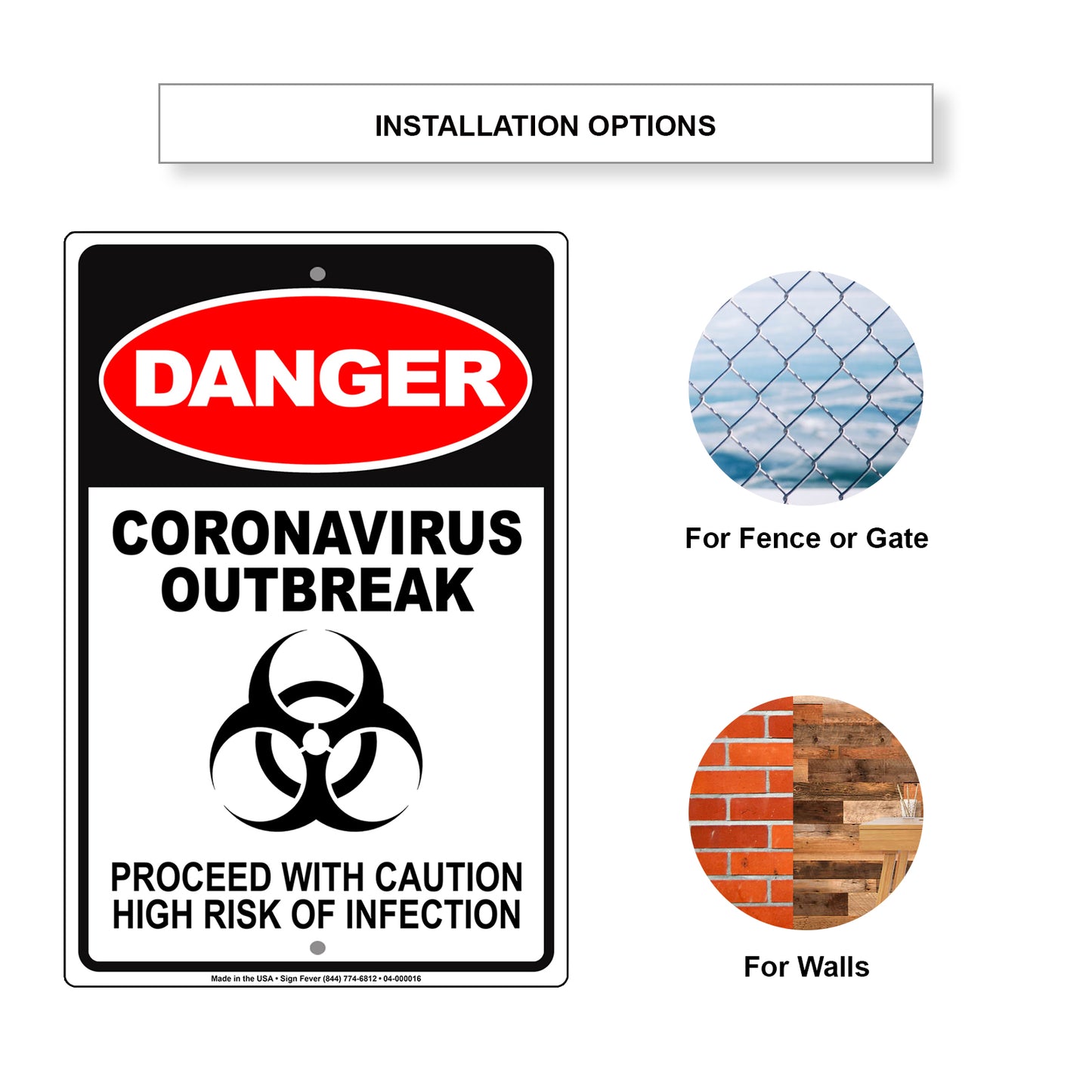 Danger Coronavirus Outbreak Proceed With Caution High Risk Of Infection Aluminum Metal Display Sign Plate