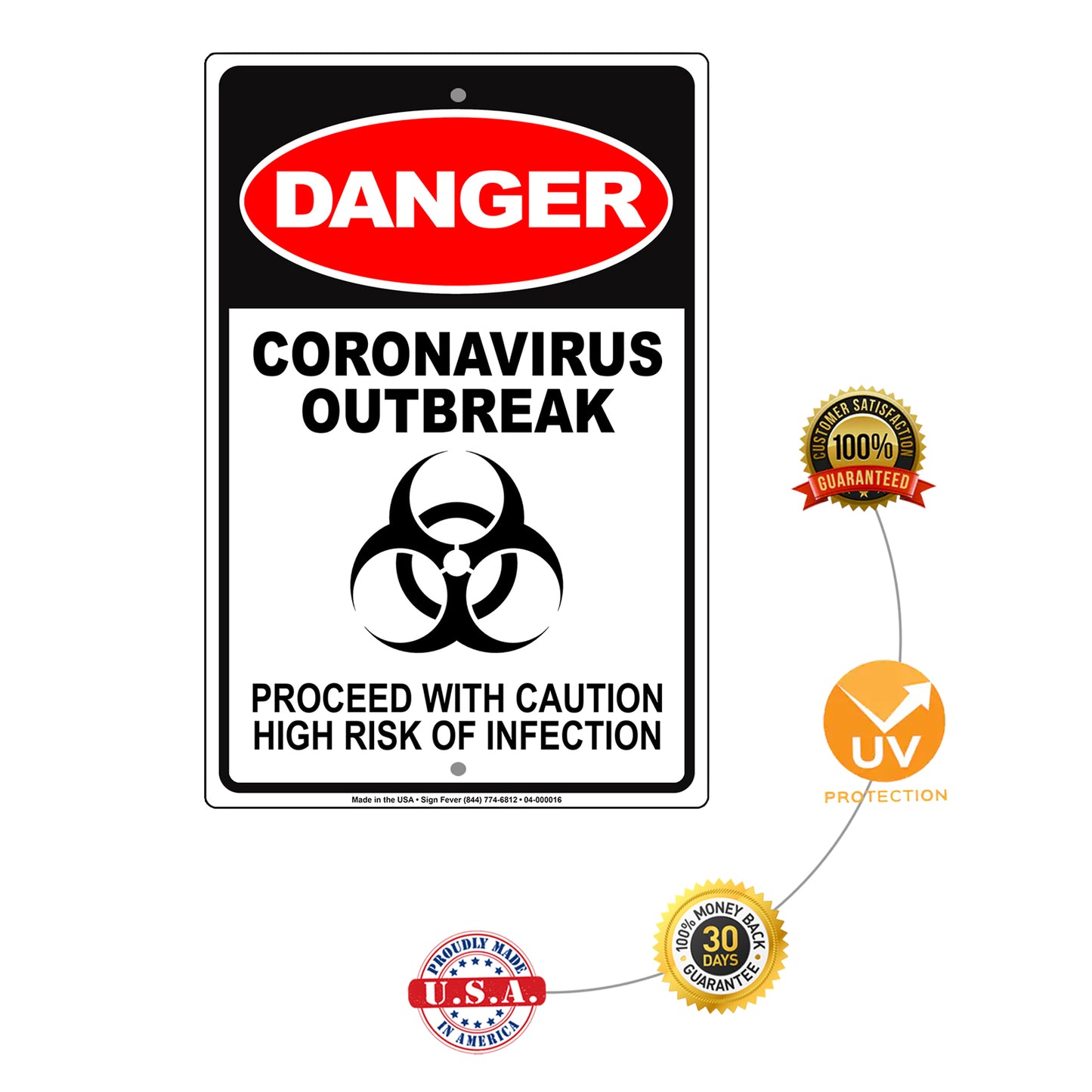 Danger Coronavirus Outbreak Proceed With Caution High Risk Of Infection Aluminum Metal Display Sign Plate
