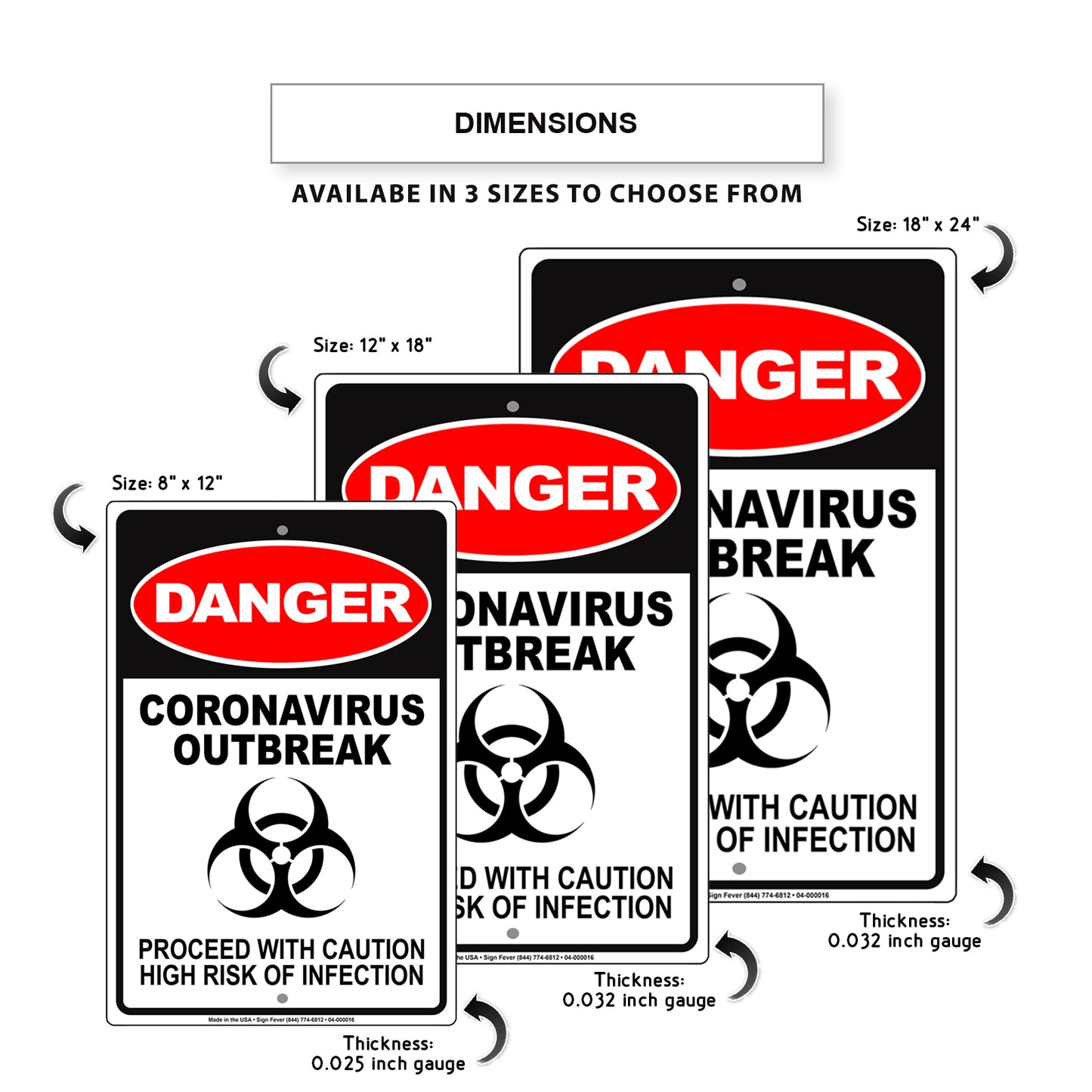 Danger Coronavirus Outbreak Proceed With Caution High Risk Of Infection Aluminum Metal Display Sign Plate