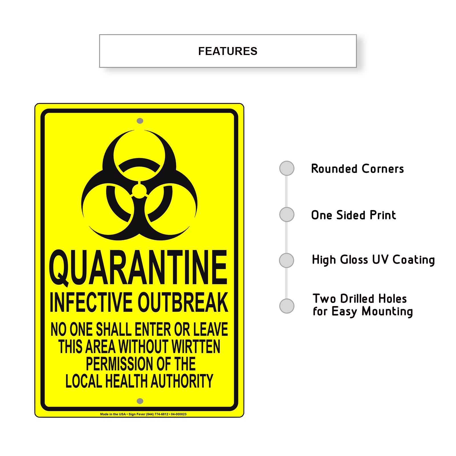 Quarantine Infective Outbreak No Once Shall Enter Or Leave Aluminum Metal Sign Plate