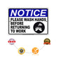 Notice Please Wash Hands Before Returning To Work Aluminum Metal Sign Plate