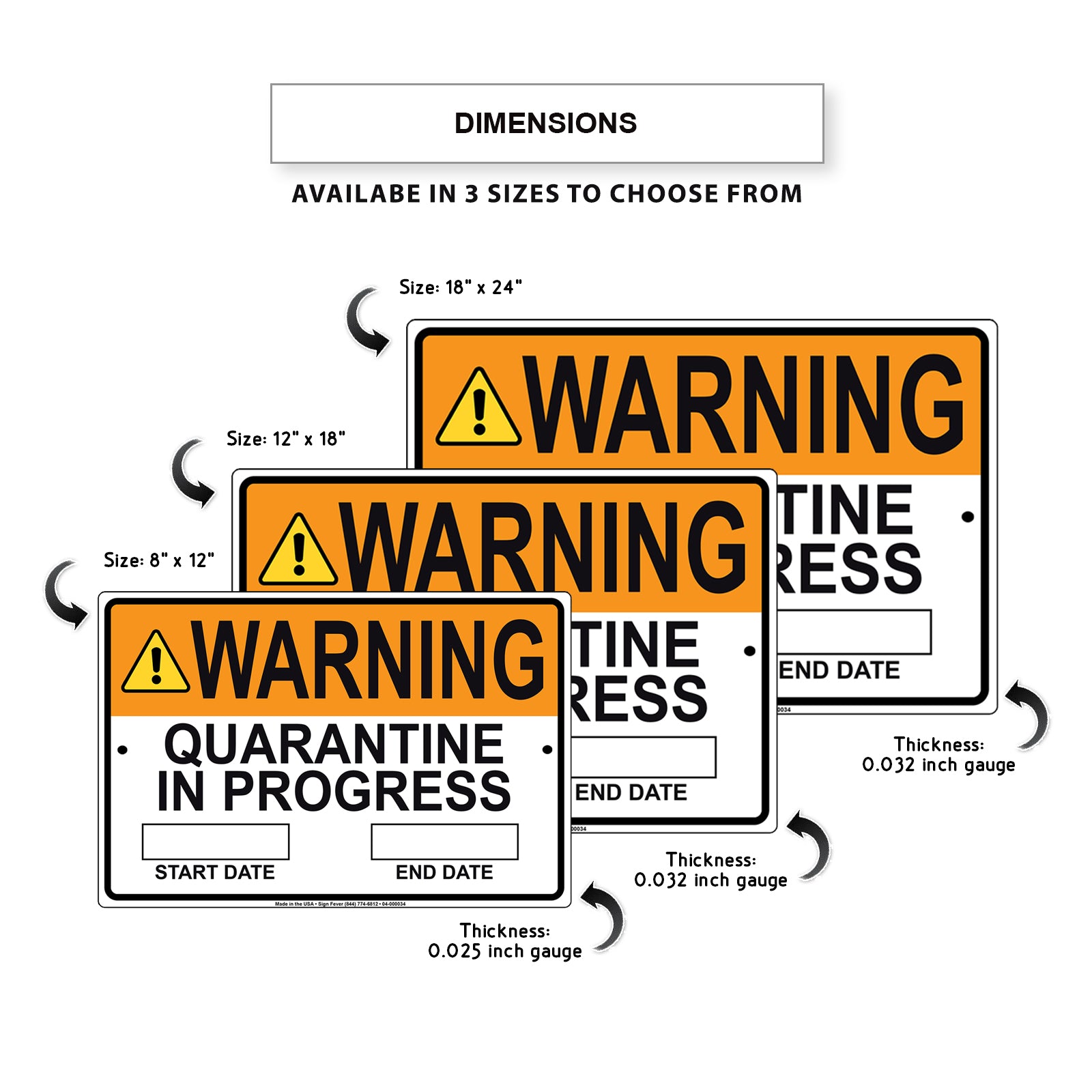 Warning Quarantine In Progress Start And End Date Aluminum Metal Sign Plate