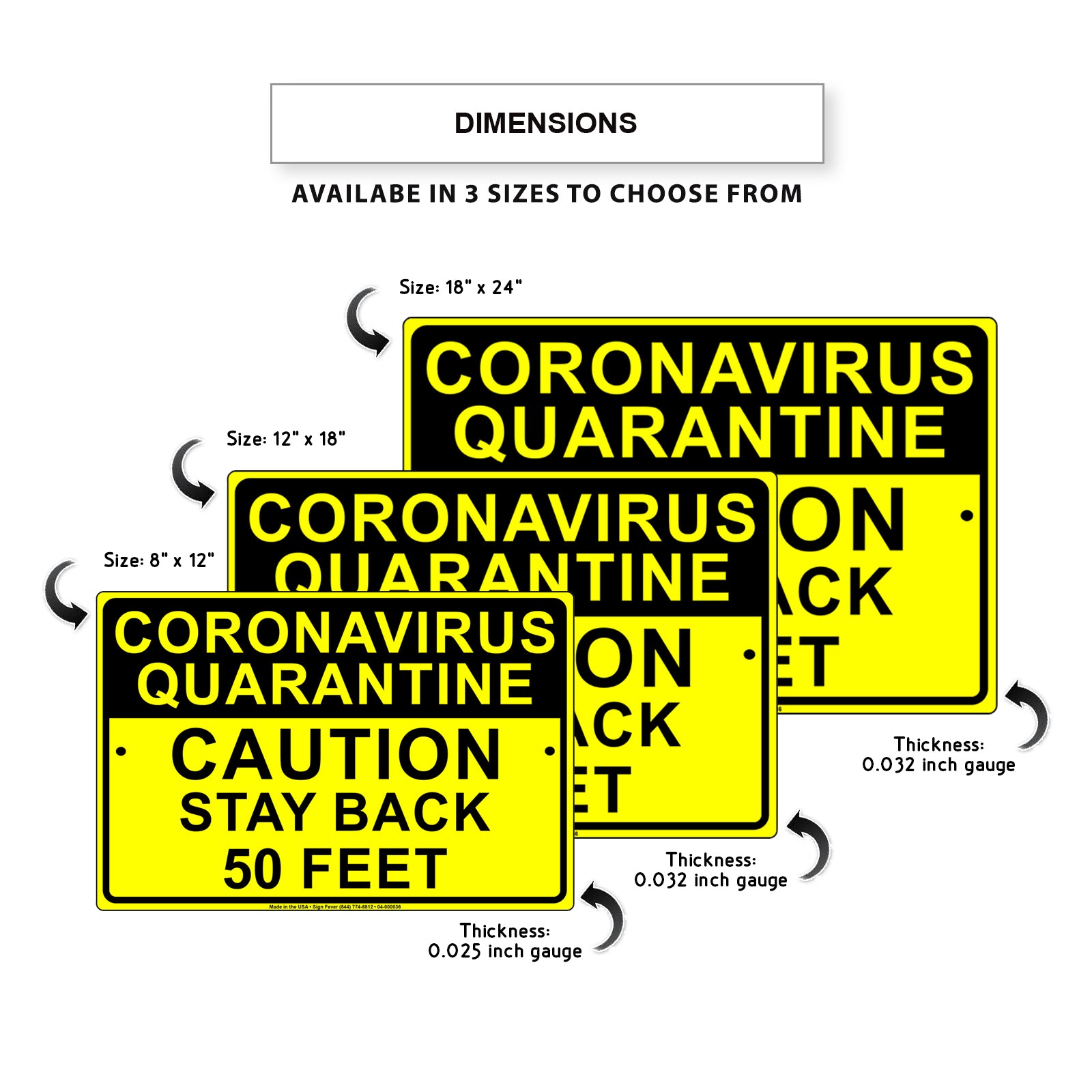 Coronavirus Quarantine Caution Stay Back 50 Feet Aluminum Metal Sign Plate