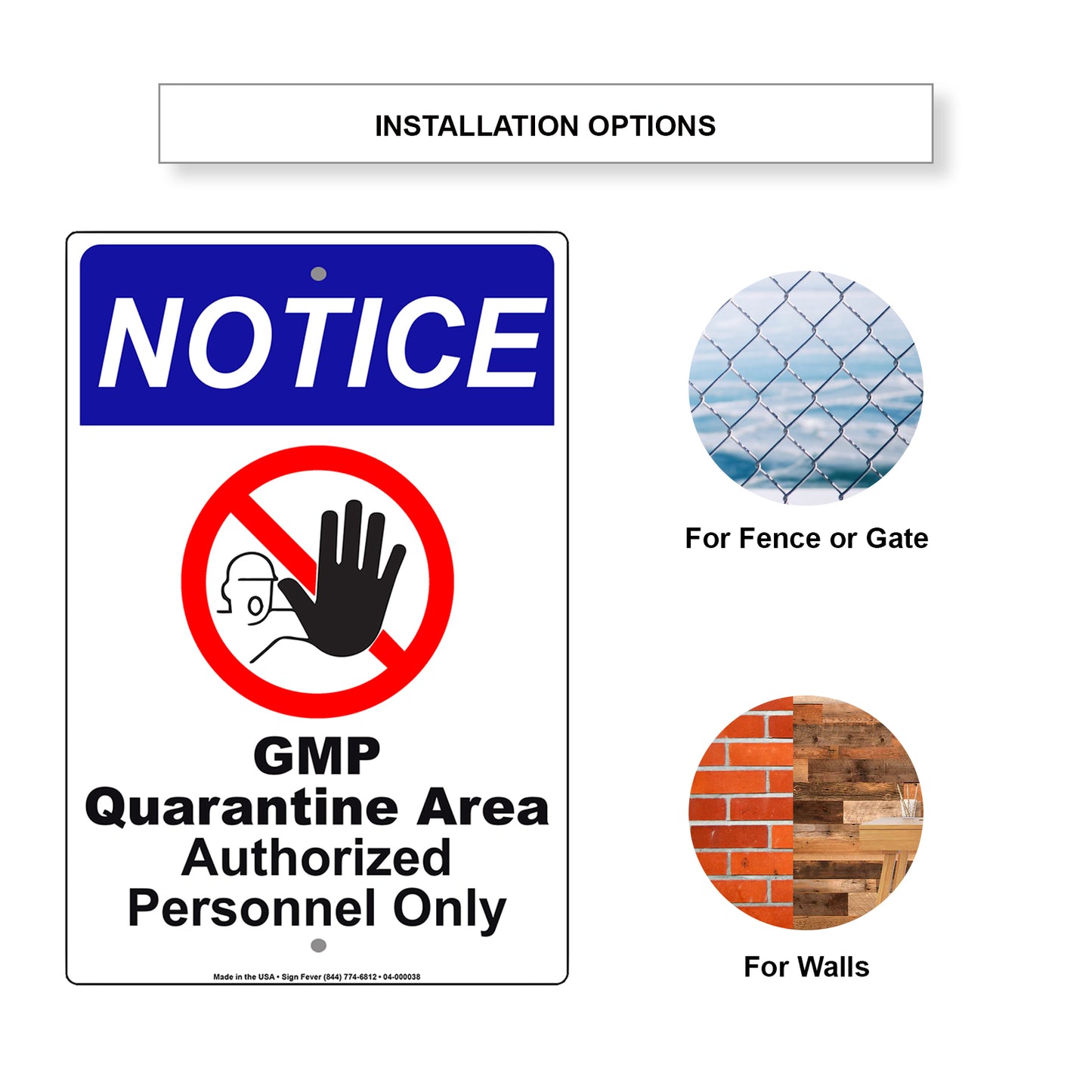 Notice Gmp Quarantine Area Authorized Personnel Only Aluminum Metal Sign Plate
