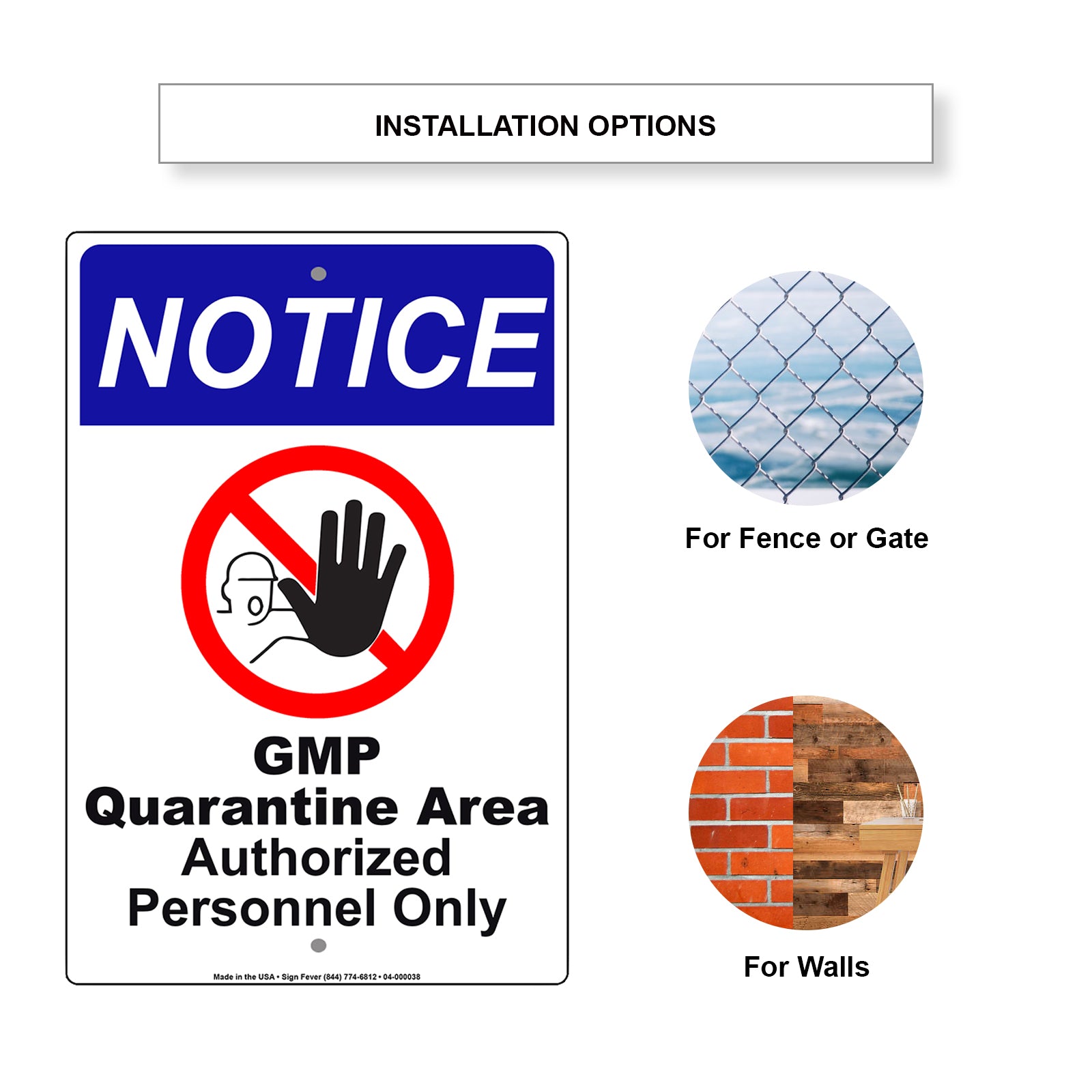 Notice Gmp Quarantine Area Authorized Personnel Only Aluminum Metal Sign Plate