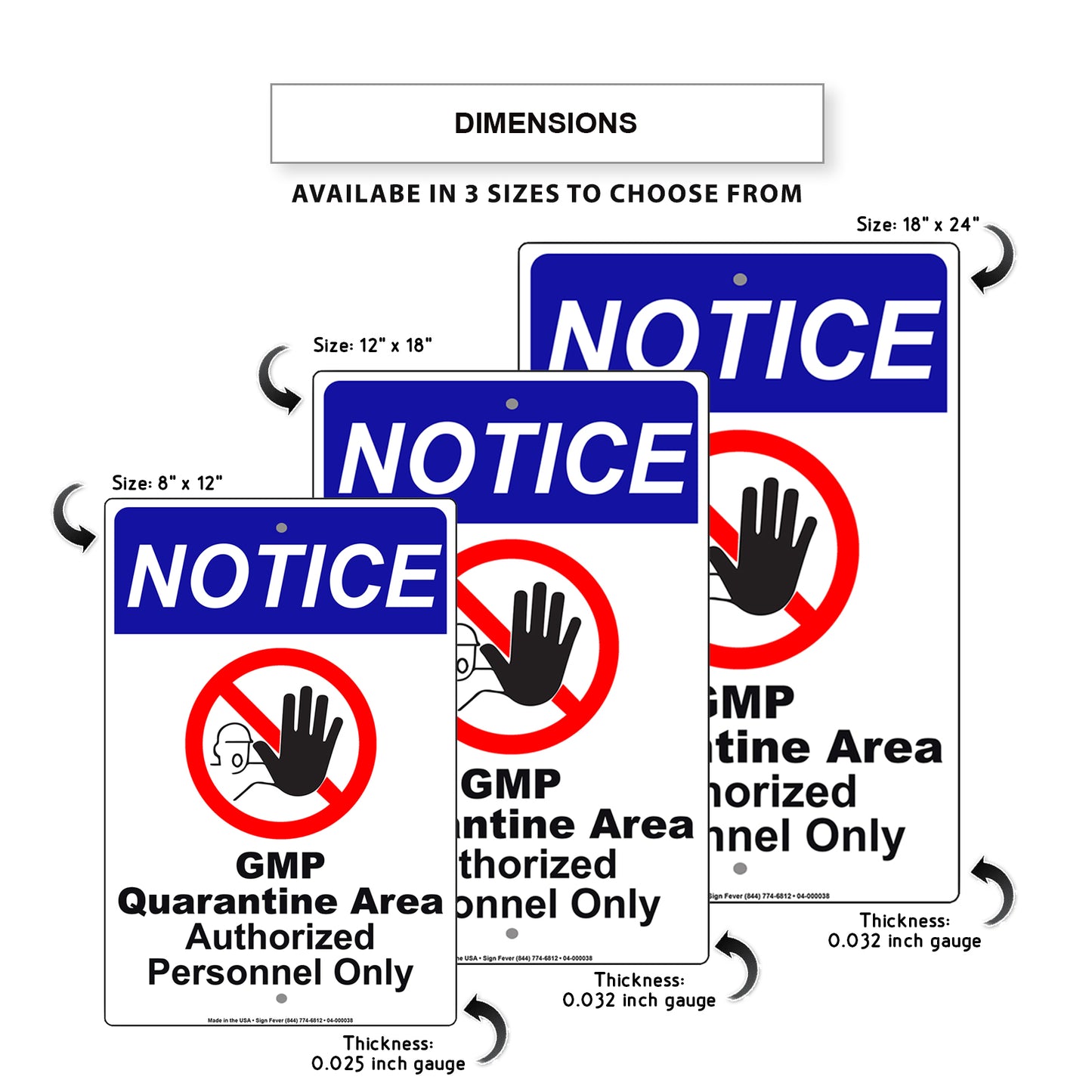 Notice Gmp Quarantine Area Authorized Personnel Only Aluminum Metal Sign Plate