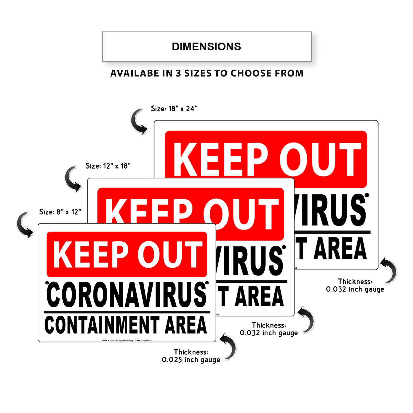 Keep Out Coronavirus Containment Area Aluminum Metal Sign Plate