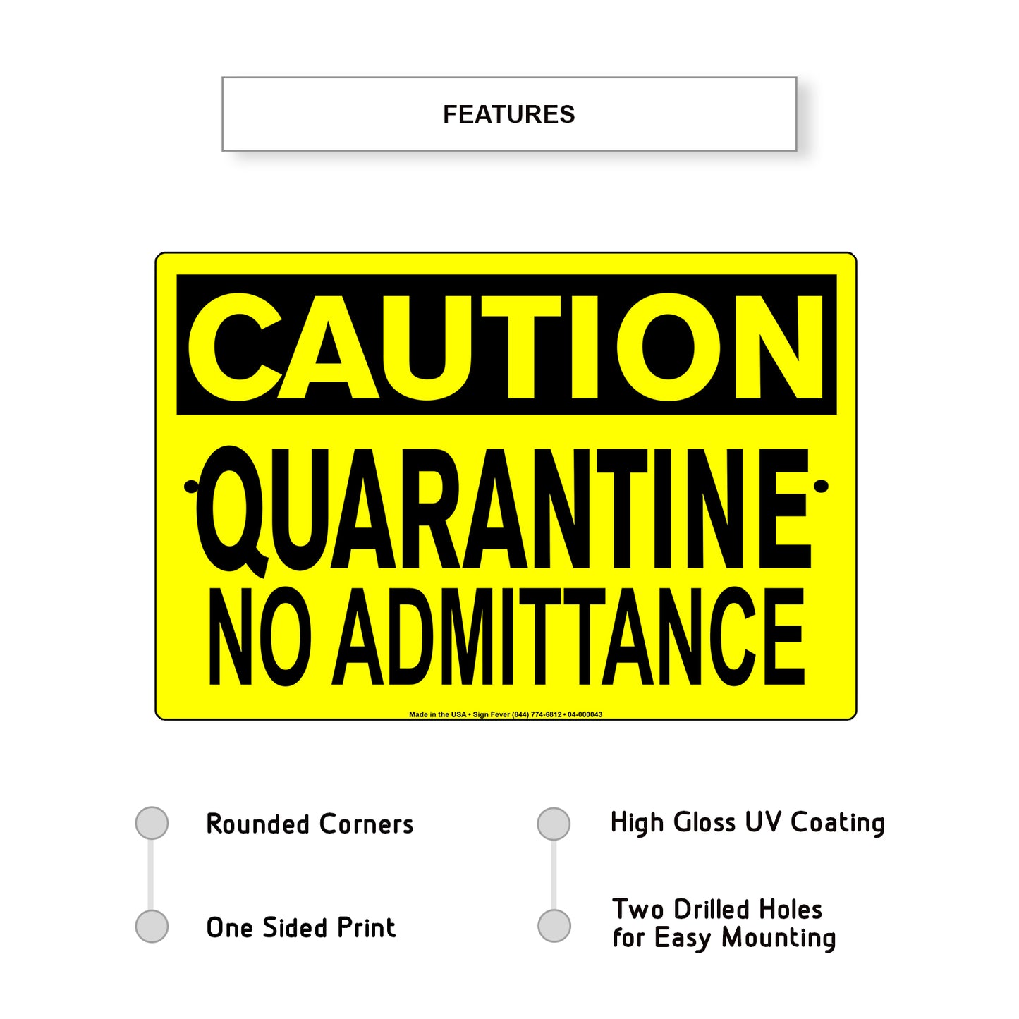 Caution Quarantine No Admittance Coronavirus Covid-19 Aluminum Metal Display Sign Plate