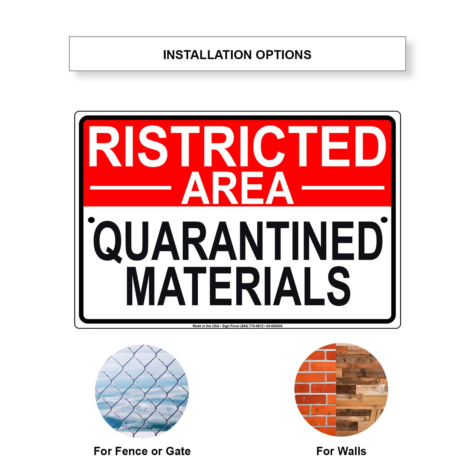 Ristricted Area Quarantined Materials Coronavirus Covid-19 Aluminum Metal Display Sign Plate