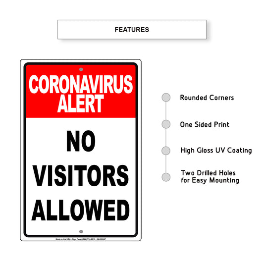 Coronavirus Alert No Visitors Allowed Coronavirus Covid-19 Aluminum Metal Display Sign Plate
