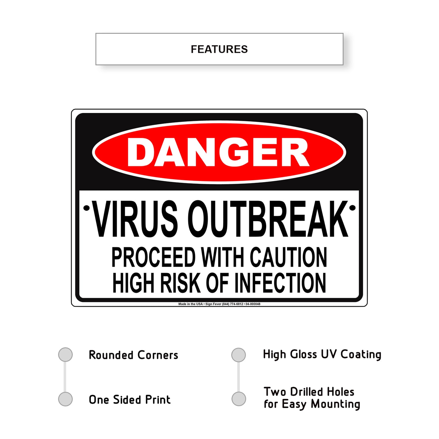 Danger Virus Outbreak Proceed With Caution High Risk Of Infection Coronavirus Covid-19 Aluminum Metal Display Sign Plate