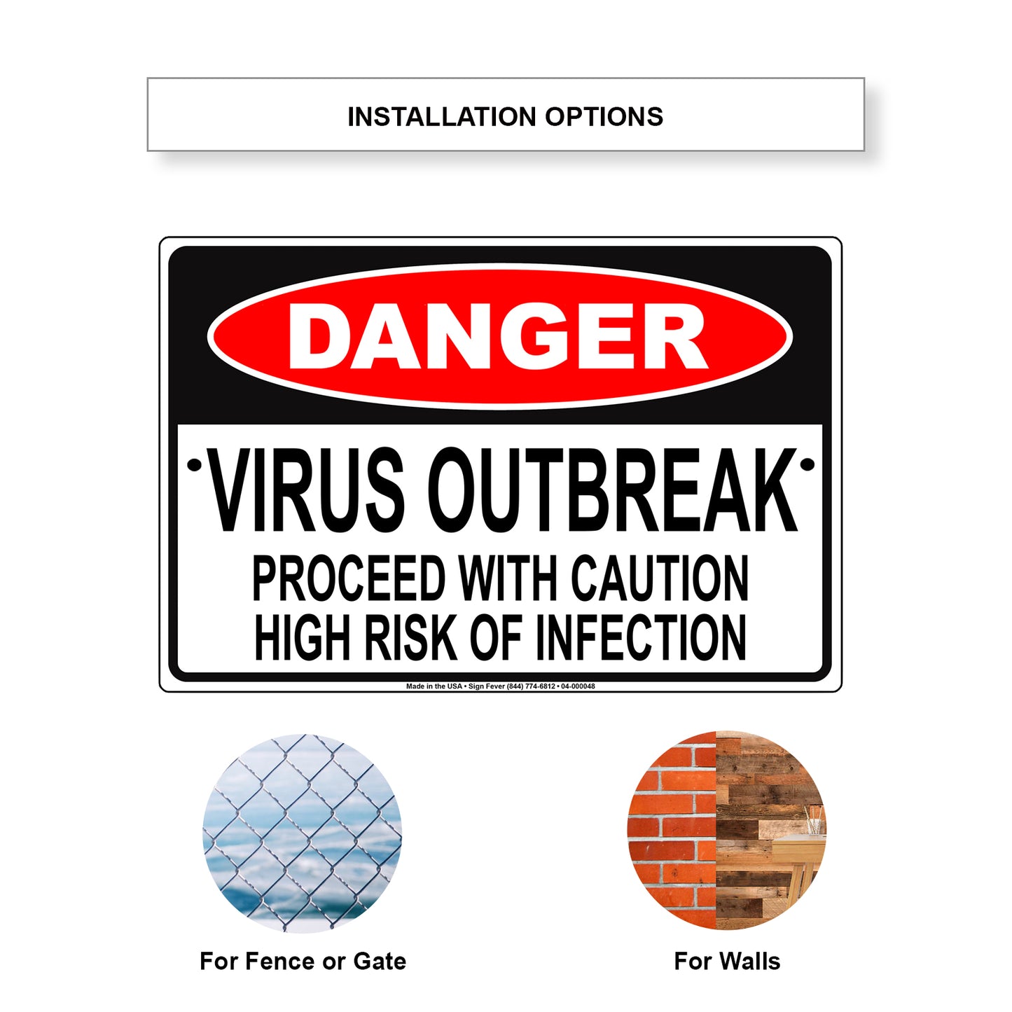 Danger Virus Outbreak Proceed With Caution High Risk Of Infection Coronavirus Covid-19 Aluminum Metal Display Sign Plate