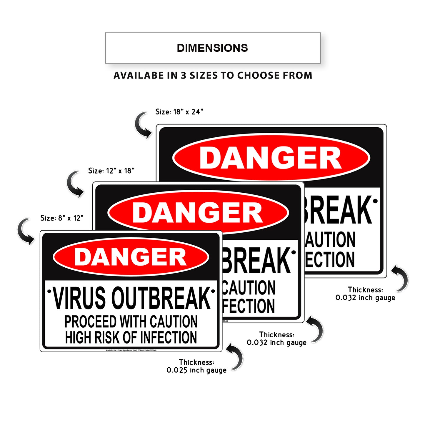 Danger Virus Outbreak Proceed With Caution High Risk Of Infection Coronavirus Covid-19 Aluminum Metal Display Sign Plate