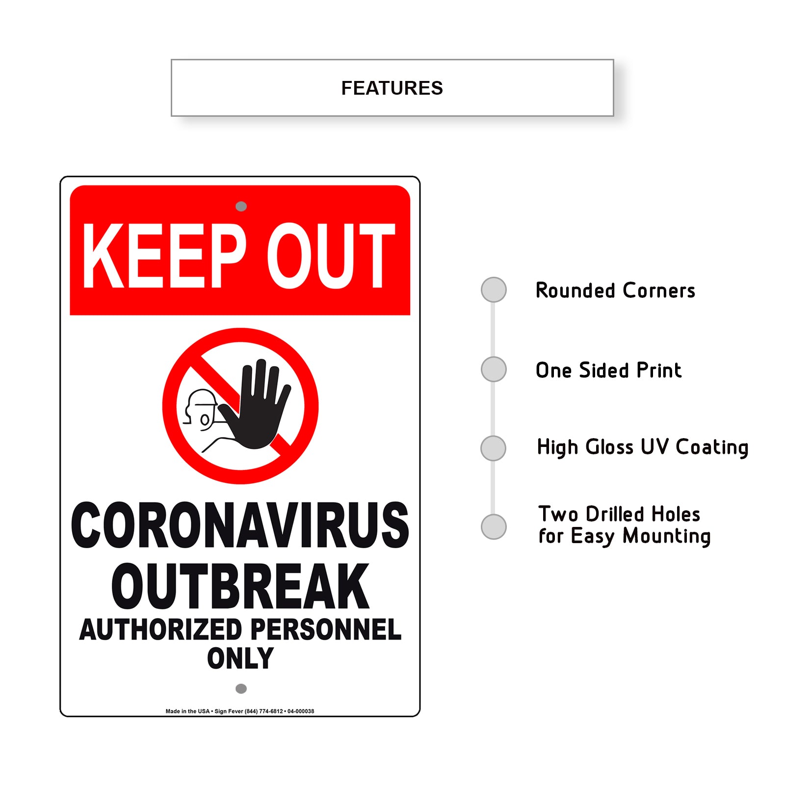Keep Out Coronavirus Outbreak Authorized Personnel Only Covid-19 Aluminum Metal Display Sign Plate